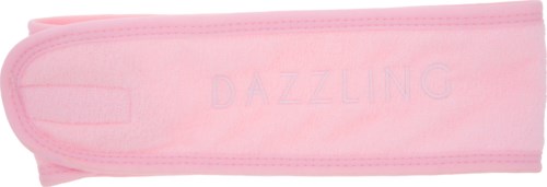 Vaaleanpunainen sukka, jossa lukee "DAZZLING", pehmeästä materiaalista.