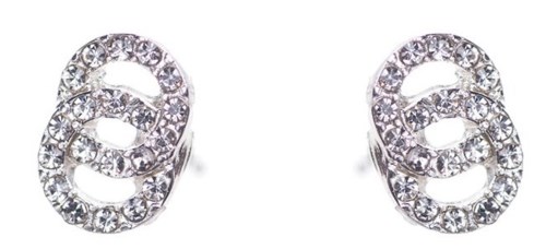 Dazzling Earring Silver Col, Two Circles Joined W Crystals