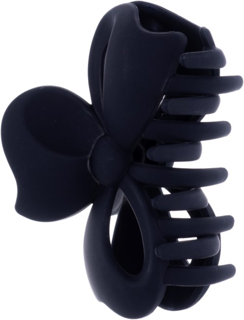 A black hair clip with a butterfly shape and multiple rounded teeth for holding hair.