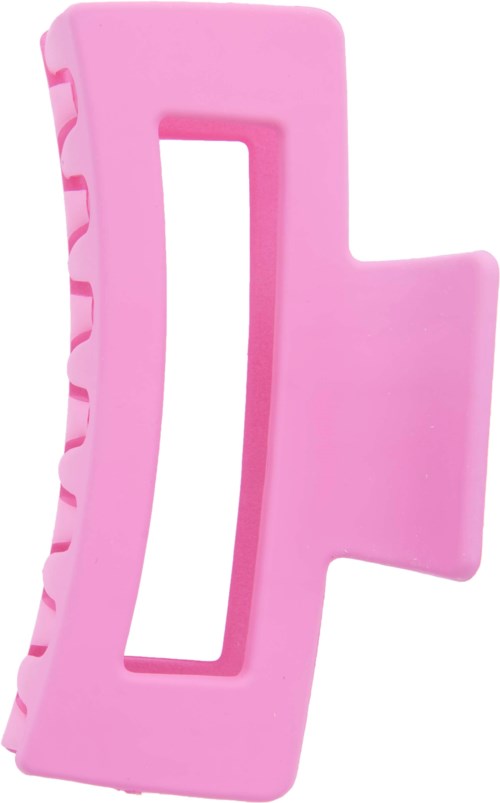 Pink plastic clip with a rectangular opening and textured side grips.
