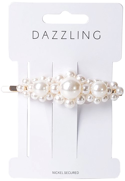 En pärlklämma med etiketten 'Dazzling' på ett vitt kort.