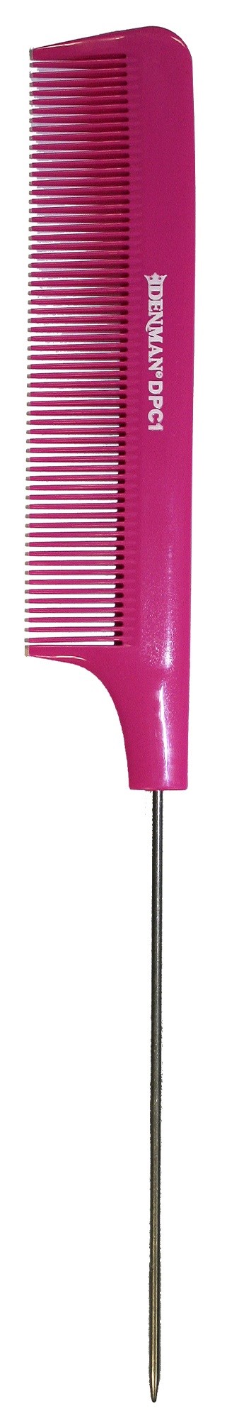 Ein pinker Kamm mit langem Metallstift, der aus dem Griff herausragt.