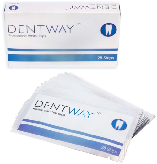 Verpackung und Beutel mit DENTWAY-Zahnschienen, 28 Streifen.