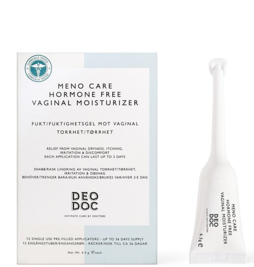 Schachtel und kleiner Tuben hormonfreier Vaginalfeuchtigkeitscreme gegen Trockenheit, Juckreiz und Irritationen, hält bis zu drei Tage.