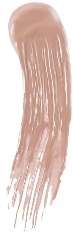 A beige-colored liquid makeup brush stroke with a dome-shaped top and dripped bristles.