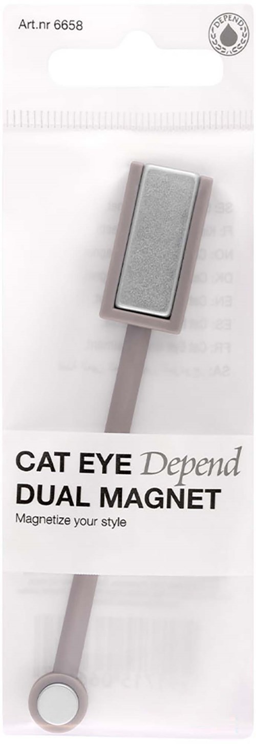 Een rechthoekige kattenoogmagneet met touw en ring, gebruikt om items vast te houden of te tonen.