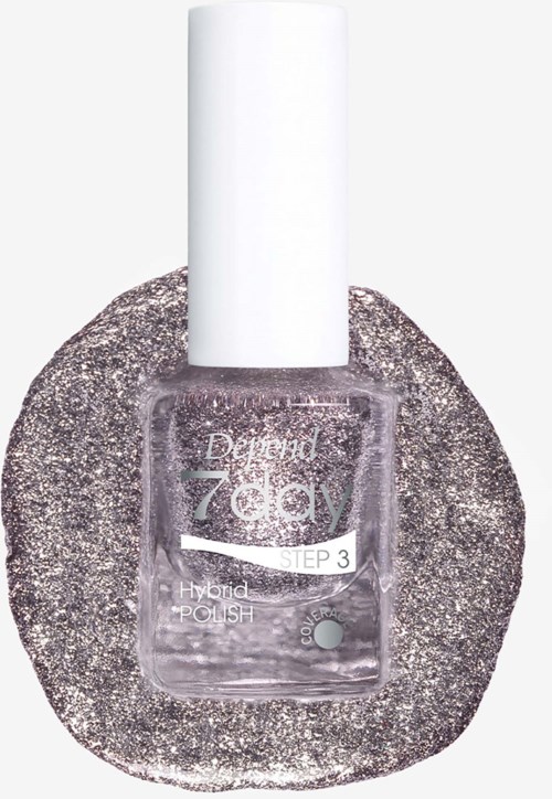 Tydlig nagellackflaska märkt Diamond 76dy Steg 3 med glitterbakgrund.