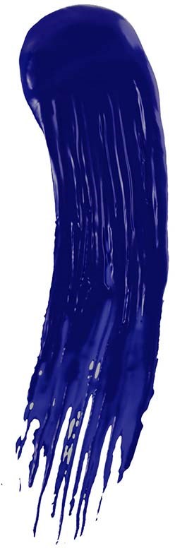 Blue paint stroke with dripping edges, vertical and curved. Looks artistic and expressive.