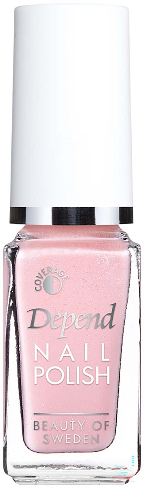 A pink nail polish bottle labeled Depend Nail Polish from Beauty of Sweden with a white cap.