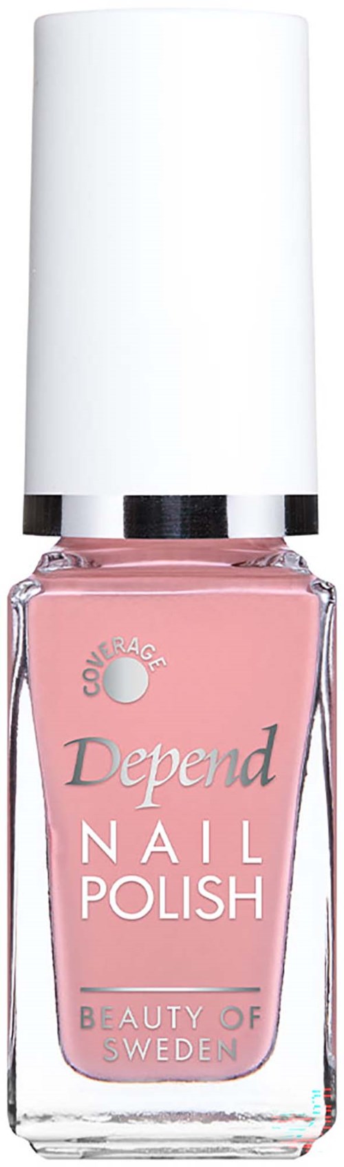 A bottle of pink Depend nail polish with a white cap and pink label showing product name and brand.