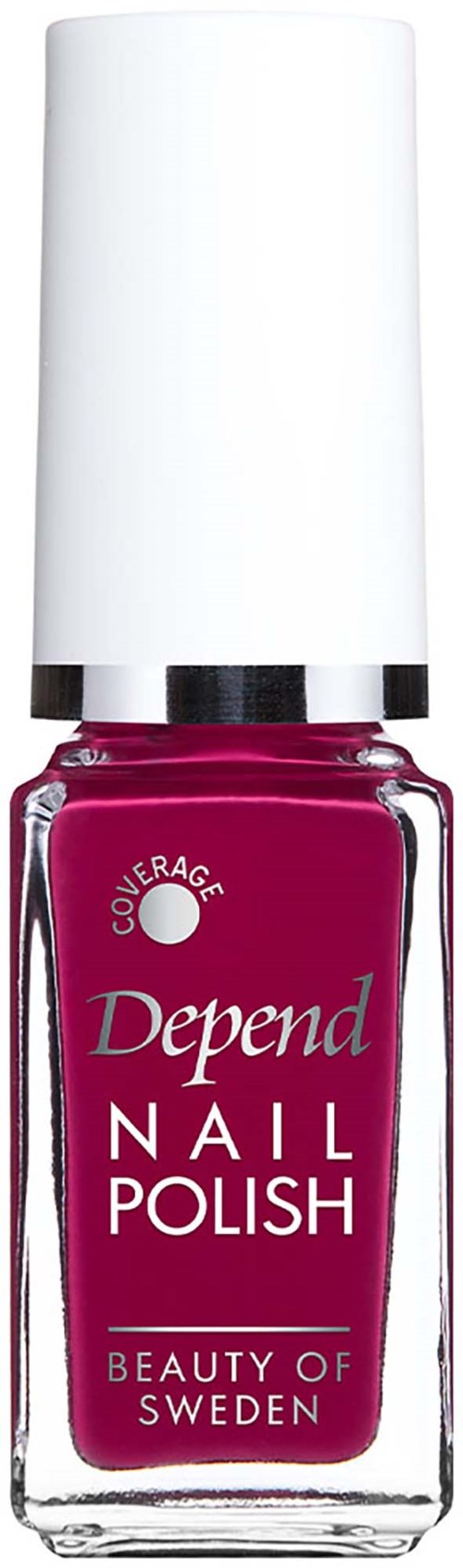 Depend nail polish in a deep pink color with a white cap on a clear bottle.