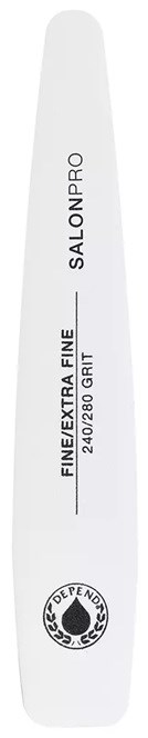 A white nail file with black text and a logo, labeled "SALONPRO" and "FINE/EXTRA FINE."
