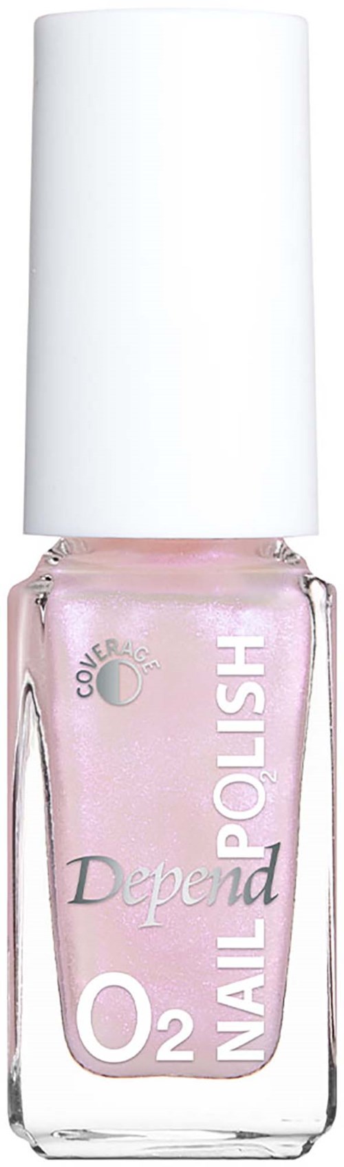Pink nail polish bottle with white cap and white text on the label.