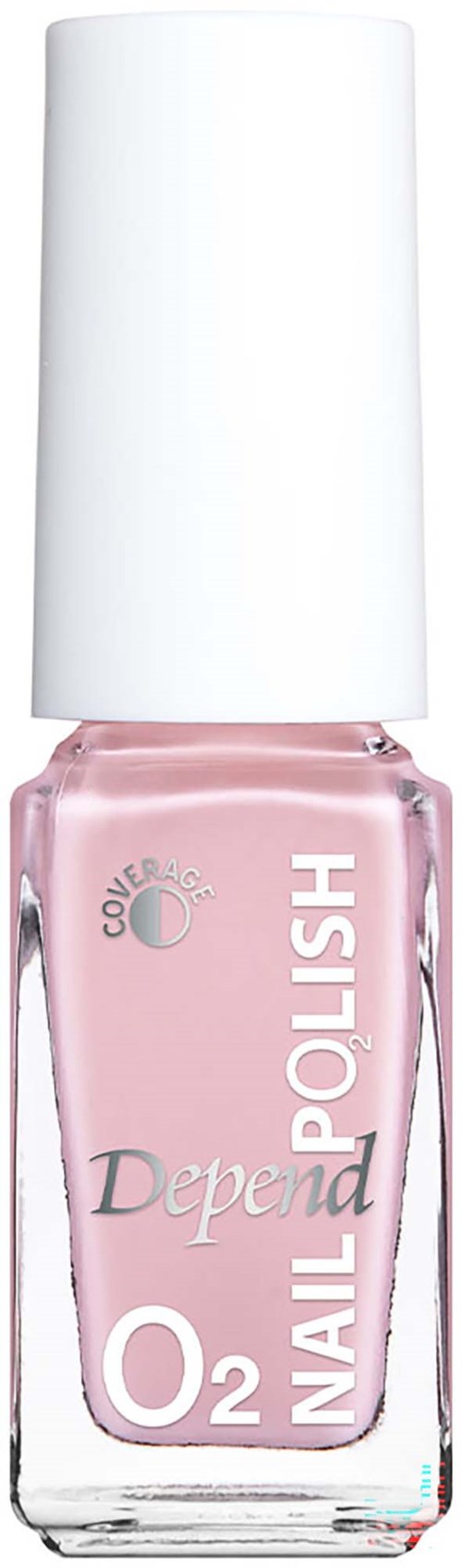 Pink nail polish bottle with white cap, labeled Depend Nail Polish O2.