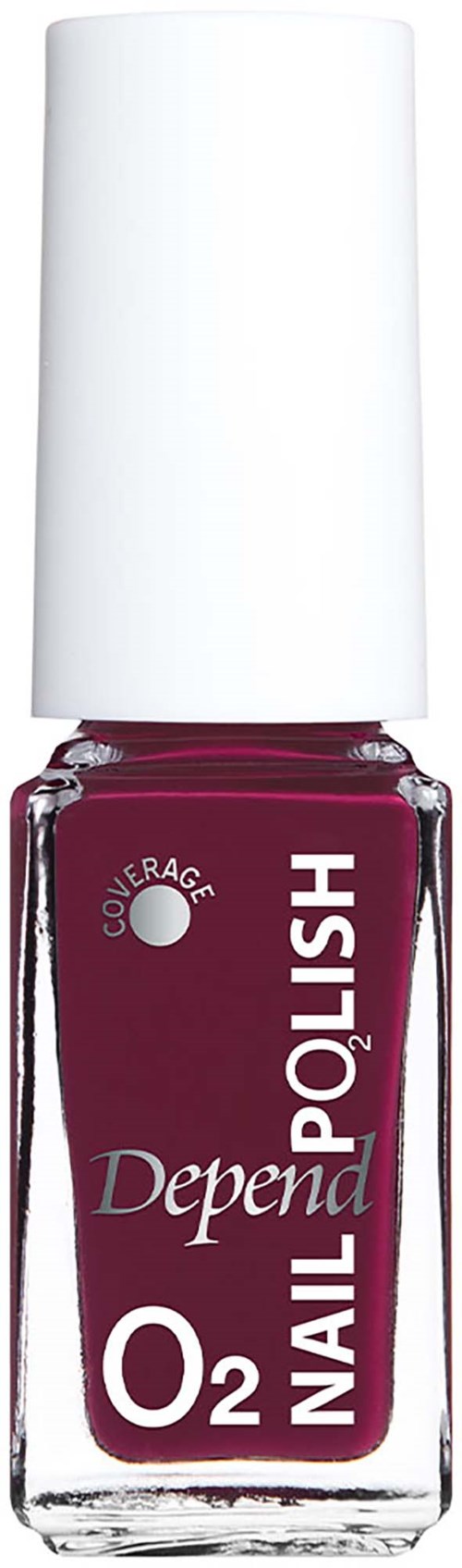 A bottle of deep purple nail polish with white cap, labeled Depend O2 Nail. The brand name and product details are visible.