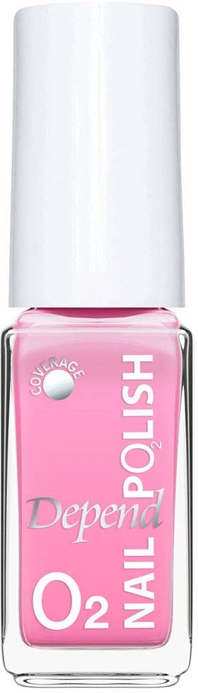 Pink nail polish bottle labeled Depend, with a white cap and logo, showing 'O2 Nail' for oxygen-enriched treatment.
