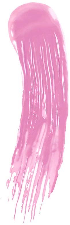 A pink, abstract brushstroke flowing down vertically with a rounded top, resembling a paint streak.