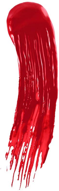 A red brush stroke with streaks and uneven edges, on a white background.