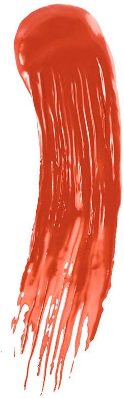 A red, elongated brush stroke with streaks, tapering at the bottom.