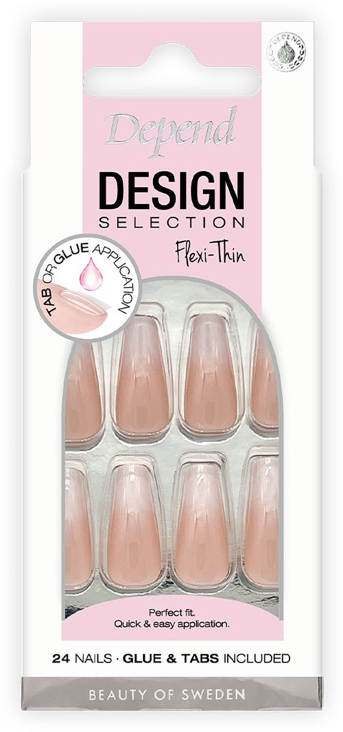 A box of pink nail tips, 12 pairs, labeled as flexible and thin, for false nails, from Beauty of Sweden.
