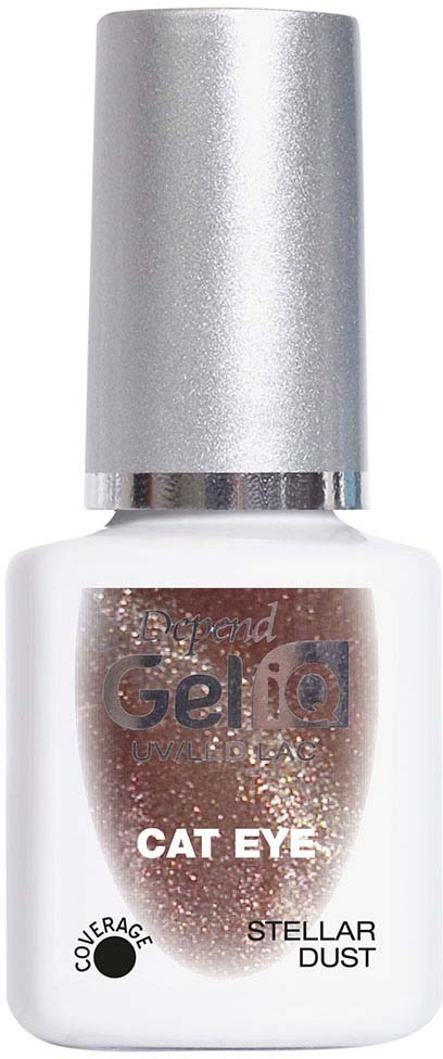 Nail polish bottle labeled 'Cat Eye Stellar Dust' with a silver cap and a shimmering design on the label.