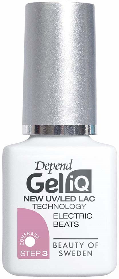 A white bottle with a silver cap, labeled 'Depend GellQ' and 'NEW UV/LED LAC,' with additional text about technology.