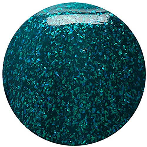 En rund föremål täckt av glänsande turkosglitter. Det reflekterar ljus och ser glittrande och dekorativt ut.