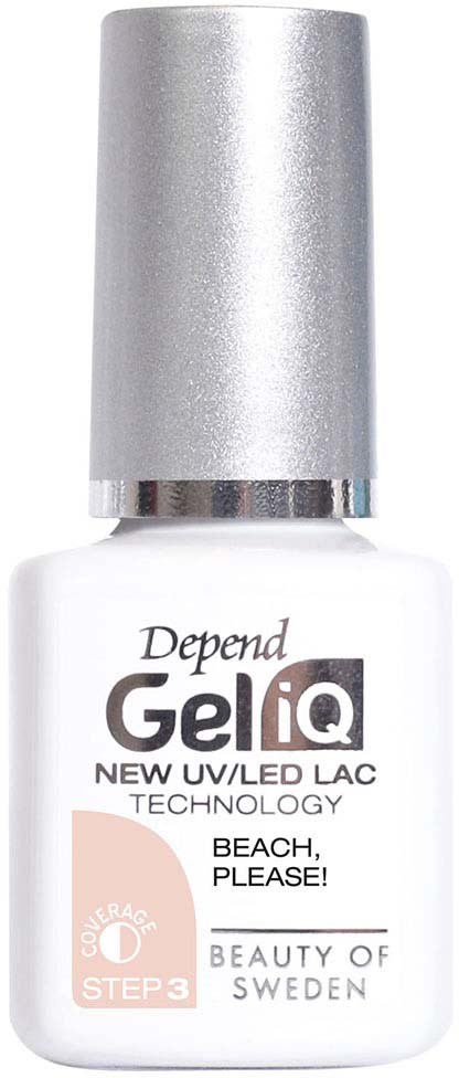 A white bottle with a silver cap, labeled 'Depend GeliQ' for UV/LED nail polish technology.