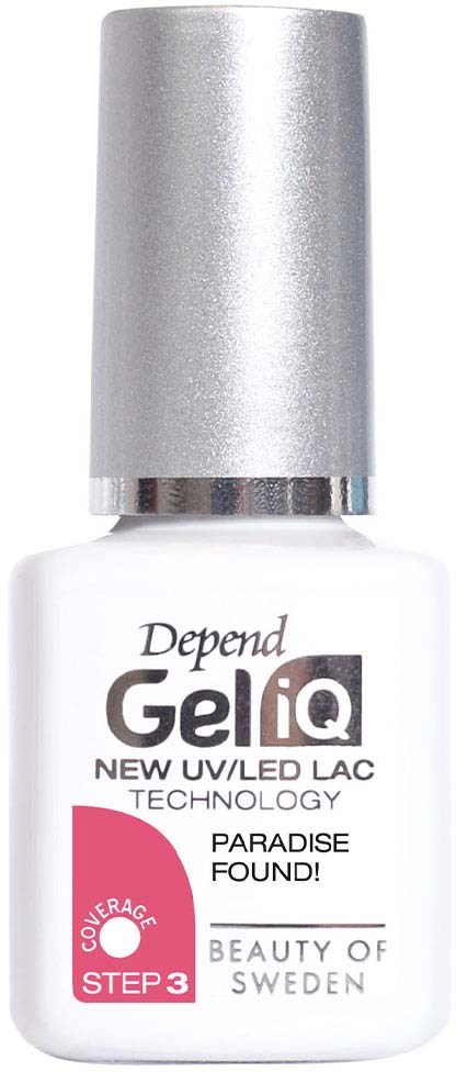 A small white bottle with a silver cap, labeled GelliQ, promotes UV/LED nail lacquer technology.