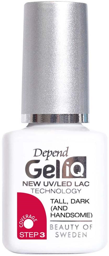 A white bottle of Depend GeliQ nail gel with a silver cap, labeled as step 3, dark tone, Swedish brand.