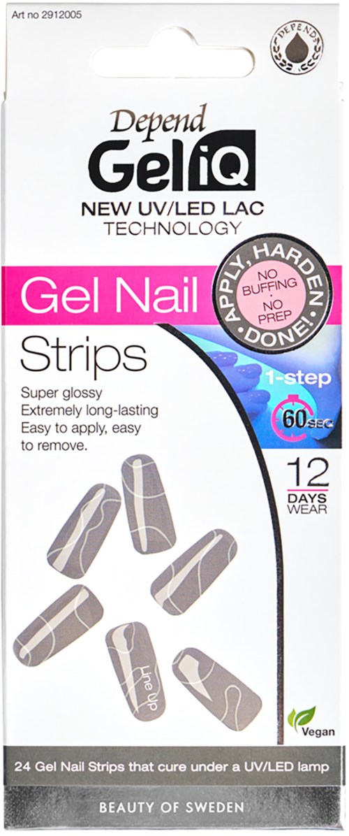 Gel nail strips for long-lasting, easy-to-apply gel manicure with 12 strips, lasting up to 12 days, vegan and gluten-free.