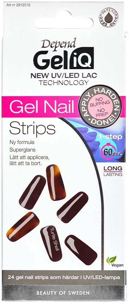 Geliq Gel Nail Strips verpakking bevat lange-lasting, vegan nagelstrips voor gemakkelijke en snelle nagelversiering.