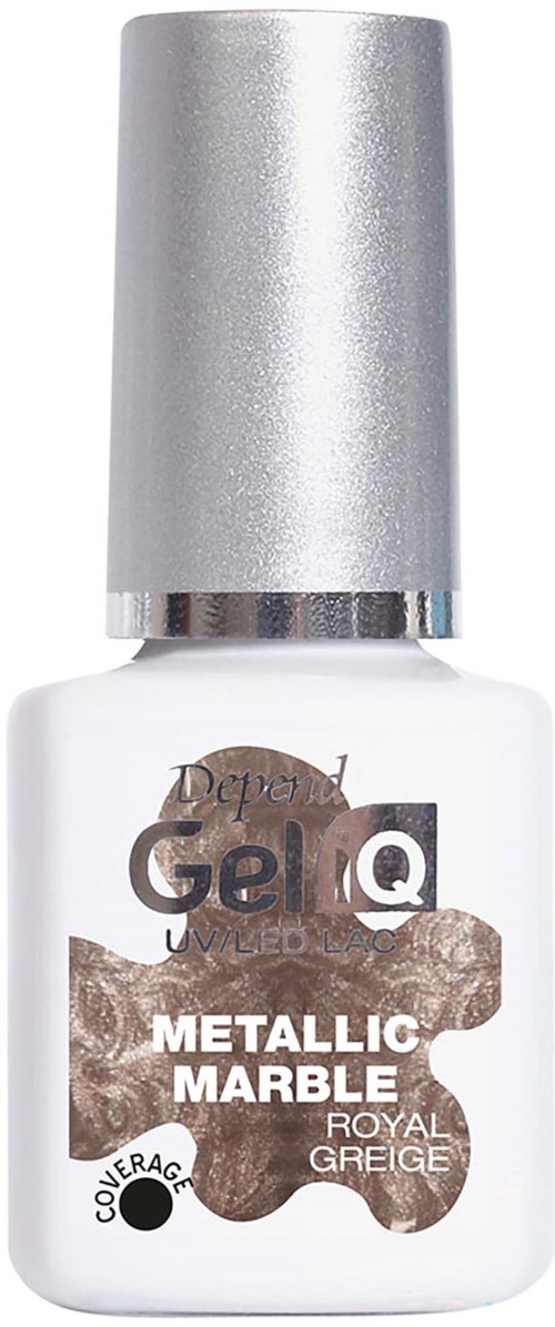 A white nail polish bottle with a silver cap, labeled as metallic marble for nails.