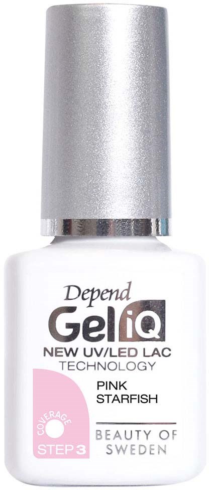 A white bottle with a silver cap labeled 'GeliQ' for nail care, with pink and black text and logo.
