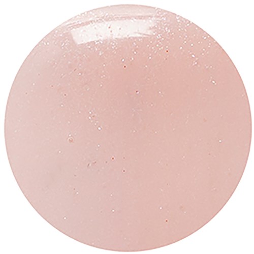 A large pink round object with shiny spots and smooth surface, looks like a ball or a polished stone.