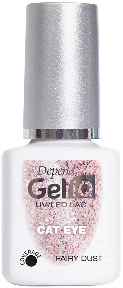 Pullossa Depend Gel väri UV/LED päällyslakka nimeltä Fairy Dust kissankellon silmä kynsille.