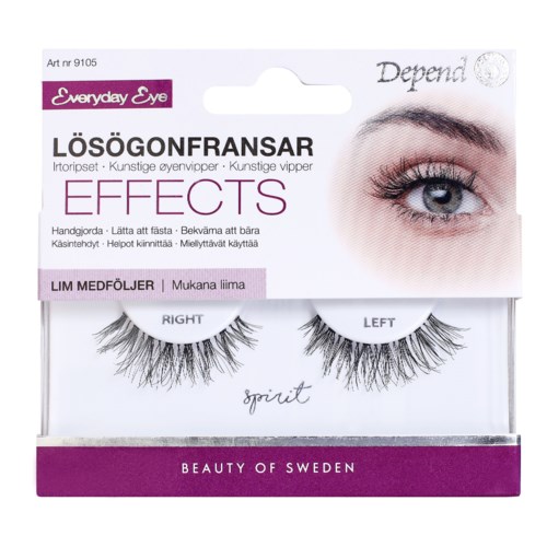 False eyelashes set labeled for right and left eyes with a pink and white packaging. It is from Beauty of Sweden.