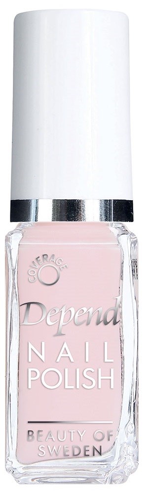 A pink nail polish bottle with a white cap and silver band, labeled 'Depena Nail Polish'.