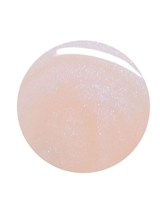 A round, light-colored object with a shiny, smooth surface and subtle shimmer, appearing soft and polished.