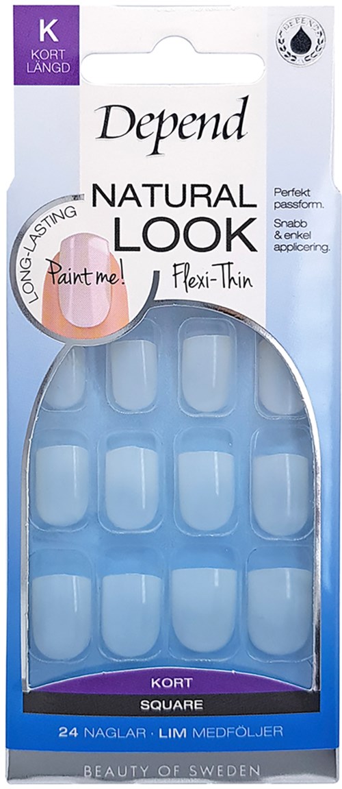 A package of clear, small square nail stickers for natural look and long-lasting wear. 24 pieces in box.