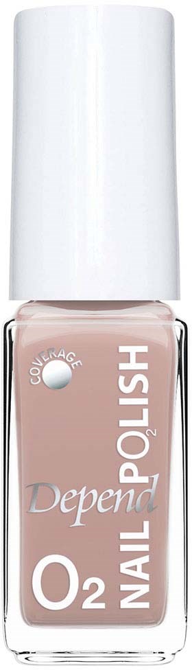 A bottle of Depend Nail Polish labeled 'O2' in light pink color with a white cap.