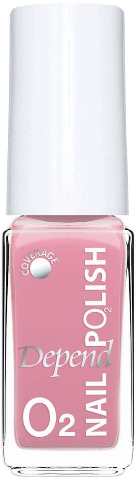 Pink nail polish in a clear bottle with white cap, labeled Depend O2 Nail Polish.