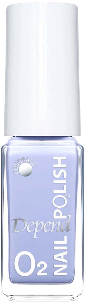 A bottle of Depend Nail Polish in light purple with a white cap, labeled with 'O2' and 'Depend'.