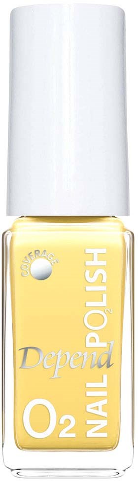 Yellow nail polish bottle with a white cap, labeled 'H.E. Nail' and 'O2'.