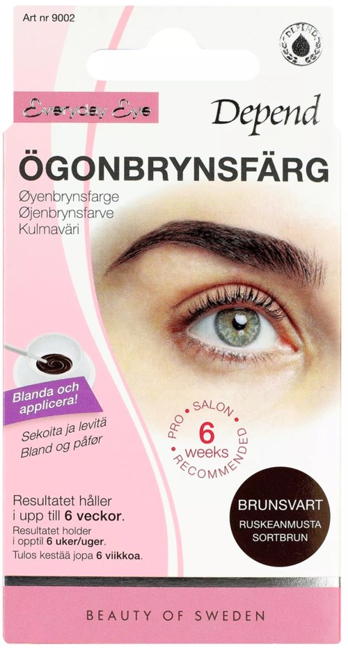 This is a box of eyebrow dye for coloring eyebrows, with instructions and a picture of an eye.