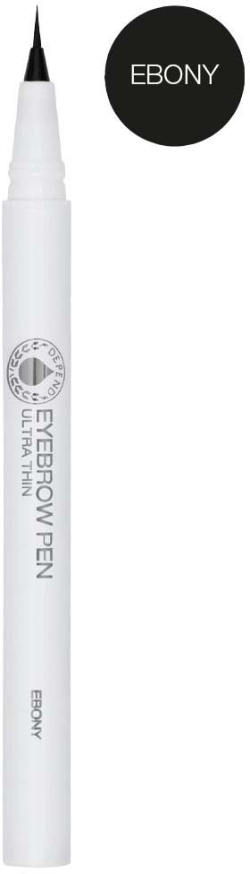 A white eyelash pen with a fine tip and black ink, labeled 'EYEBROW PEN' and 'EBONY'.