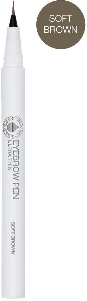 A white pen labeled 'EYE BROW PEN' with a soft brown color indication, designed for eyebrow makeup.