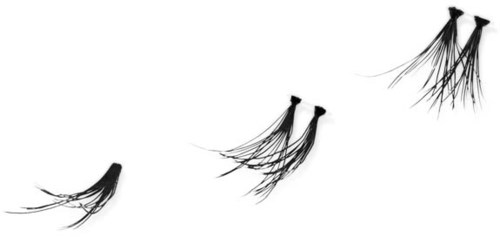 Three black eyelashes or hair strands floating downward on a white background with black borders.