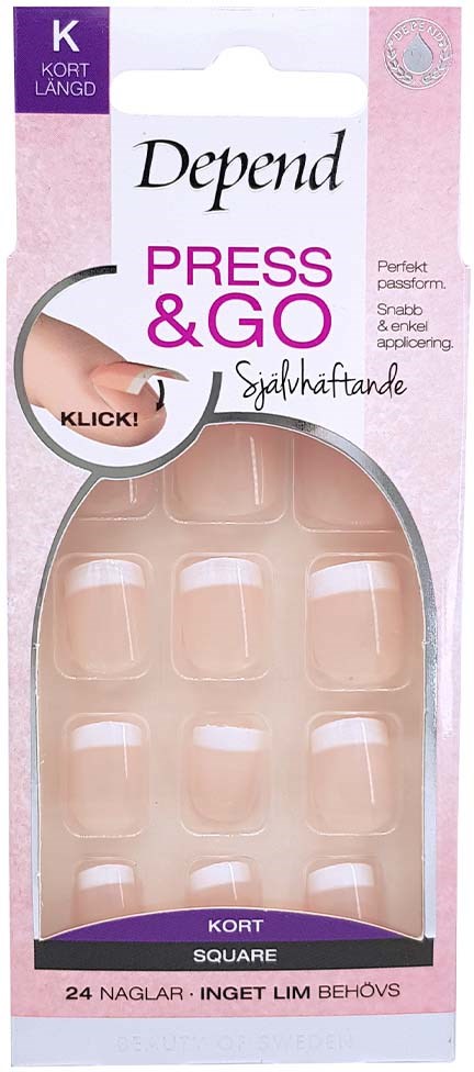 A package of press-on nails with transparent designs, labeled as short and square, 24 nails included.
