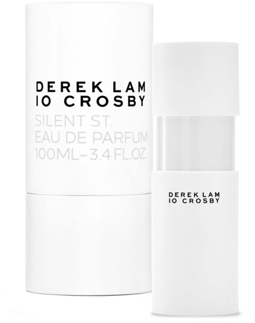 A white perfume bottle and a matching box with minimal black text, elegant and simple design.